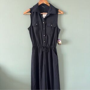 NWT Bebop Black Sleeveless Collared Jumpsuit One Piece S Drawstring Waist